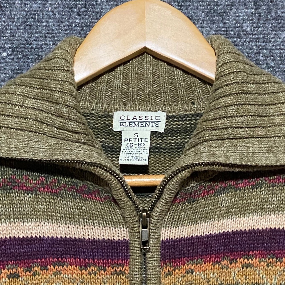 Classic Elements Petite S Zip Up Cardigan Sweater Multicolored Stripes Fair Isle - Picture 4 of 10